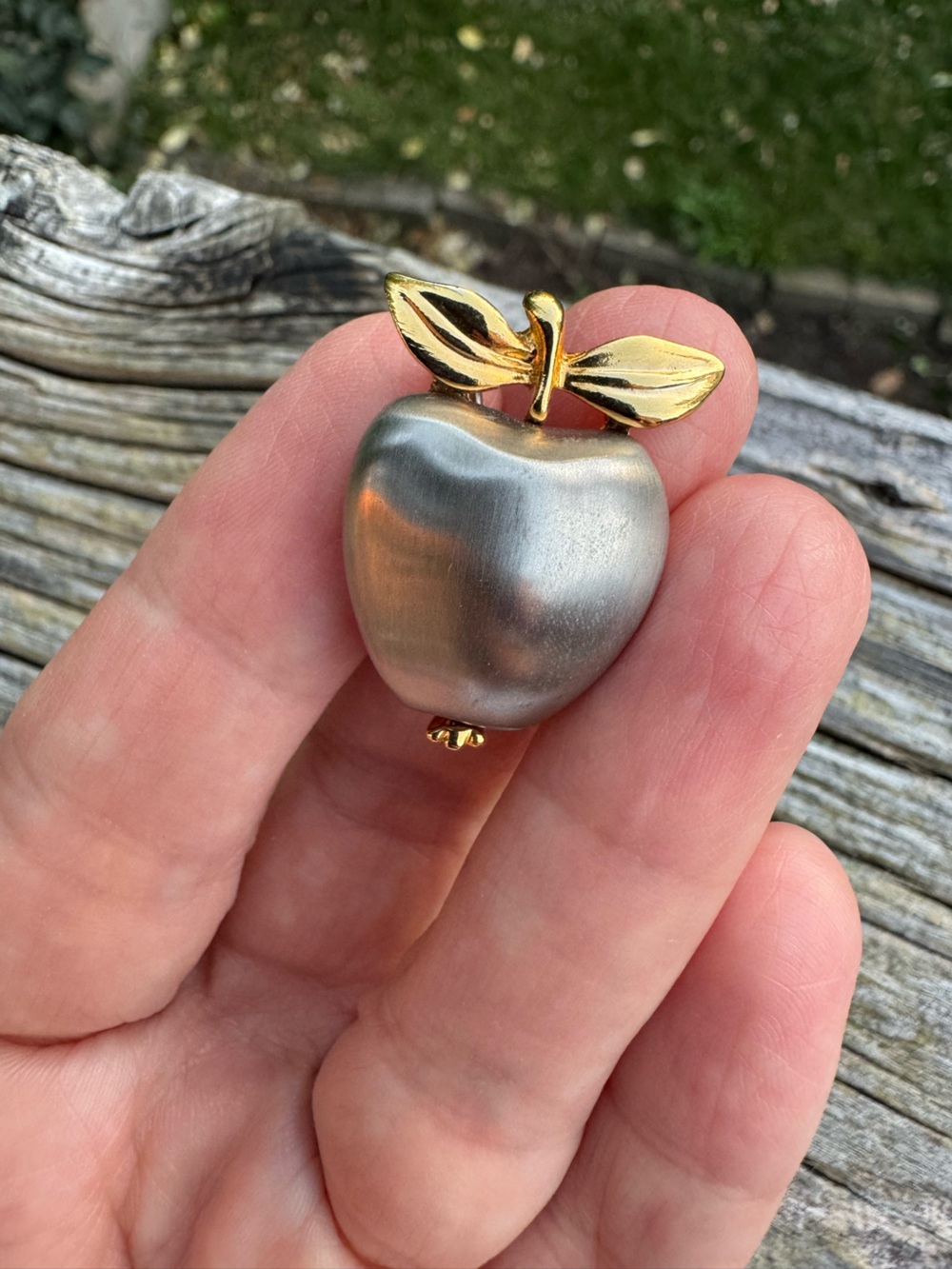 Vintage Gold and Silver Apple Brooch - Women Jewelry